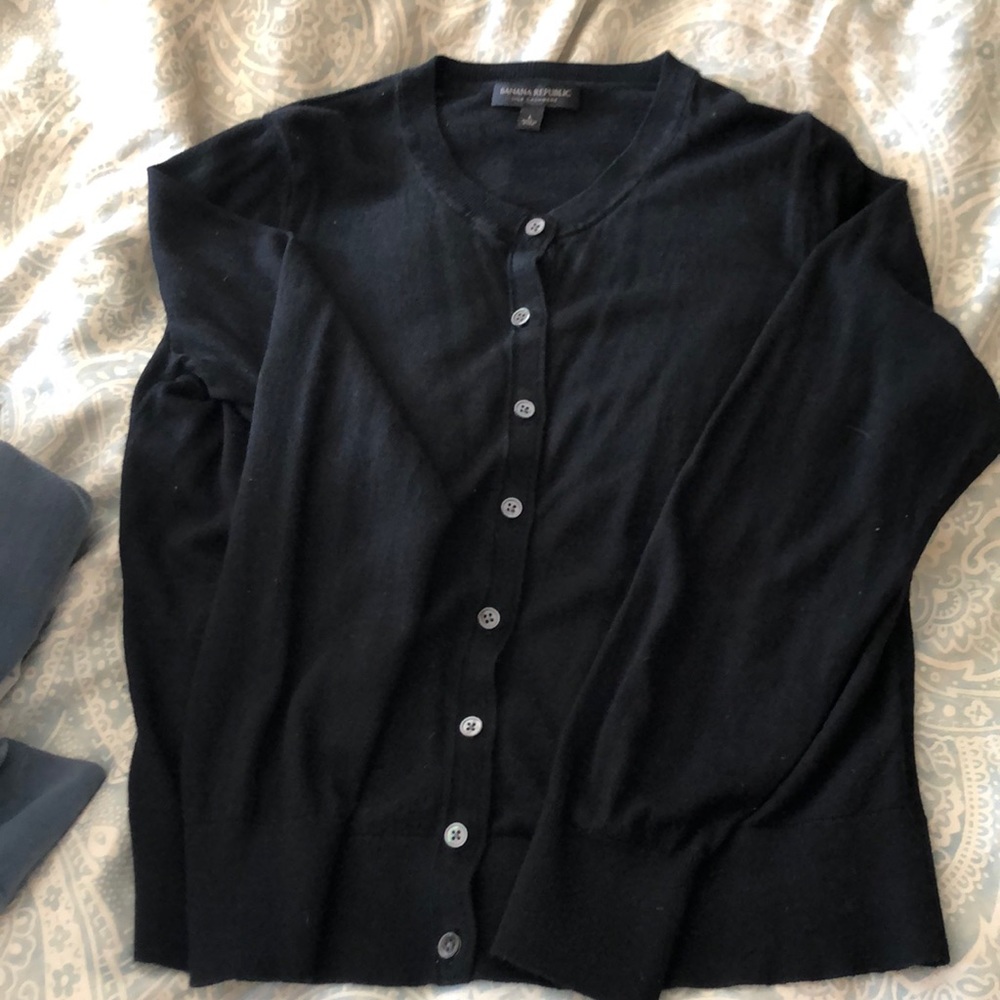 Black silk cashmere long sleeve cardigan